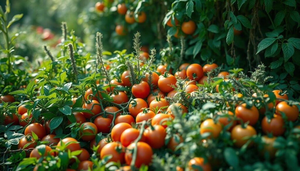 Kräuter Mischkultur mit Tomaten