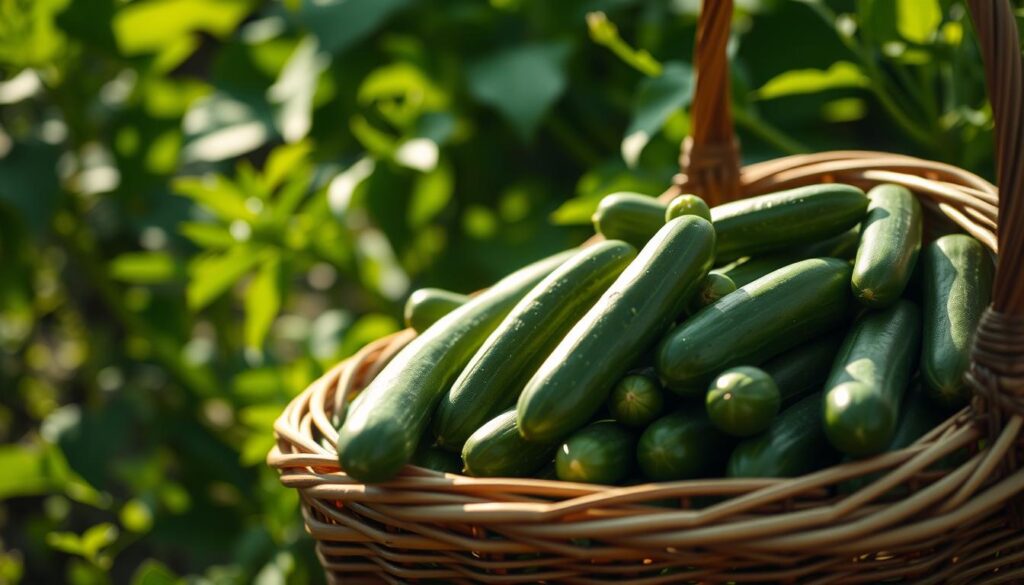 Gurkenernte im Garten