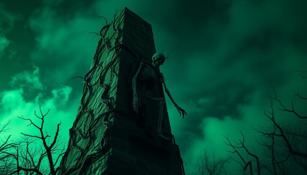 Skelett Deko im Rankobelisk Halloween