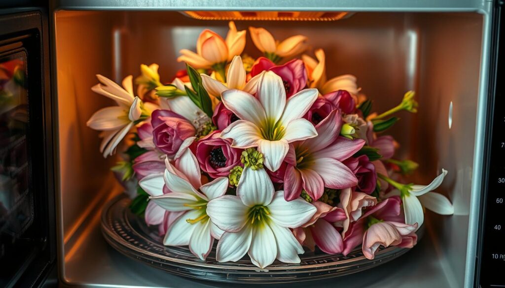 Blumen in der Mikrowelle pressen
